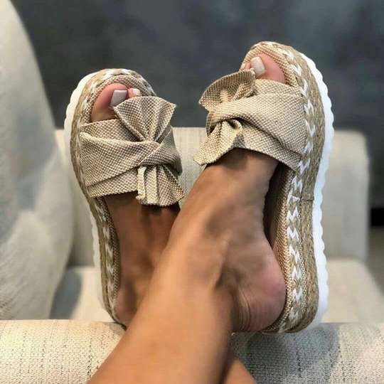 Mia Sandals - Woven Wedge Heel Summer Sandals with Bow Detail