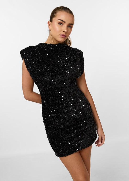 Marivelle | Sequin Mini Dress with Padded Shoulders