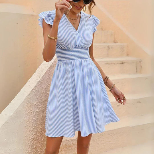 Stylish Striped Dress with Ruffles Sleeves