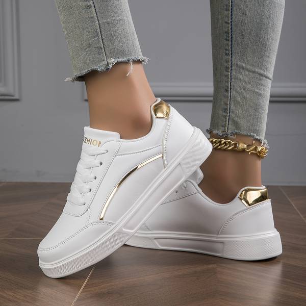 Lianne Sneakers - White Sneakers with Gold/Silver Details