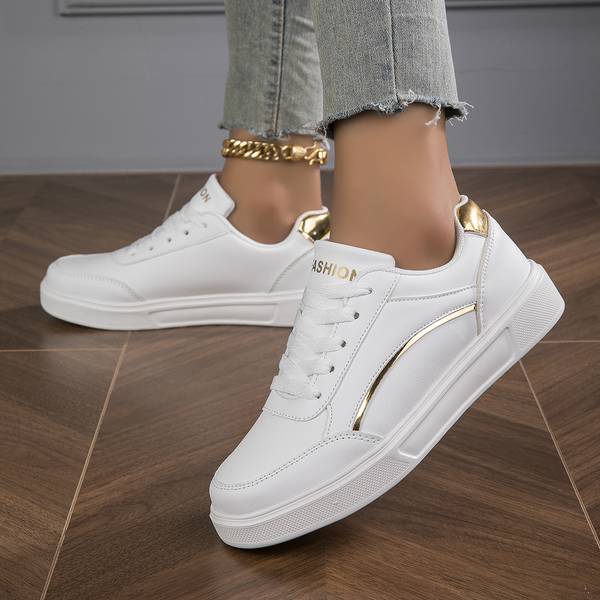 Lianne Sneakers - White Sneakers with Gold/Silver Details