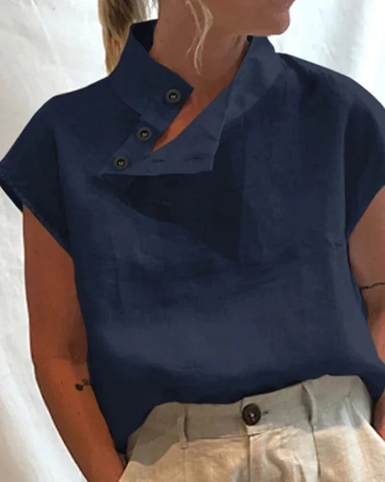 Women's Short Sleeve Shirts with High Collar