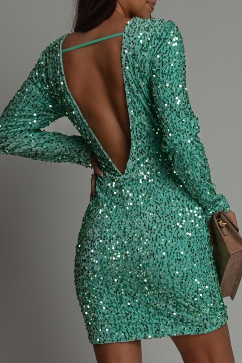 Solenne | Elegant Backless Glitter Party Dress