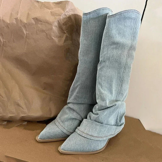 World Of Women - Knee-length denim cowboy boots