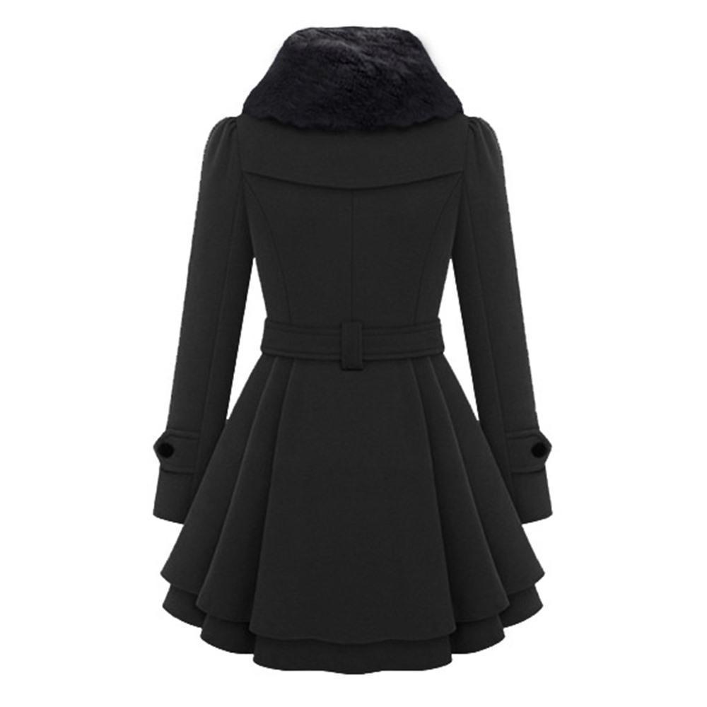 Alice - Women's Coat with Flared Hem and Fur Collar