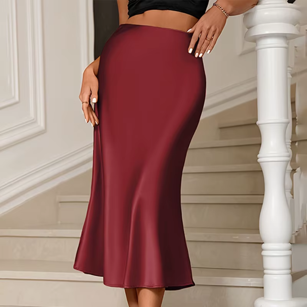 Lily | Satin Pleated Midi Skirt with Elastic Waist | Formal and Stylish