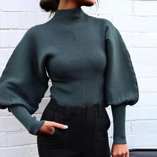 Elegant Comfortable Sweater with Lantern Sleeves