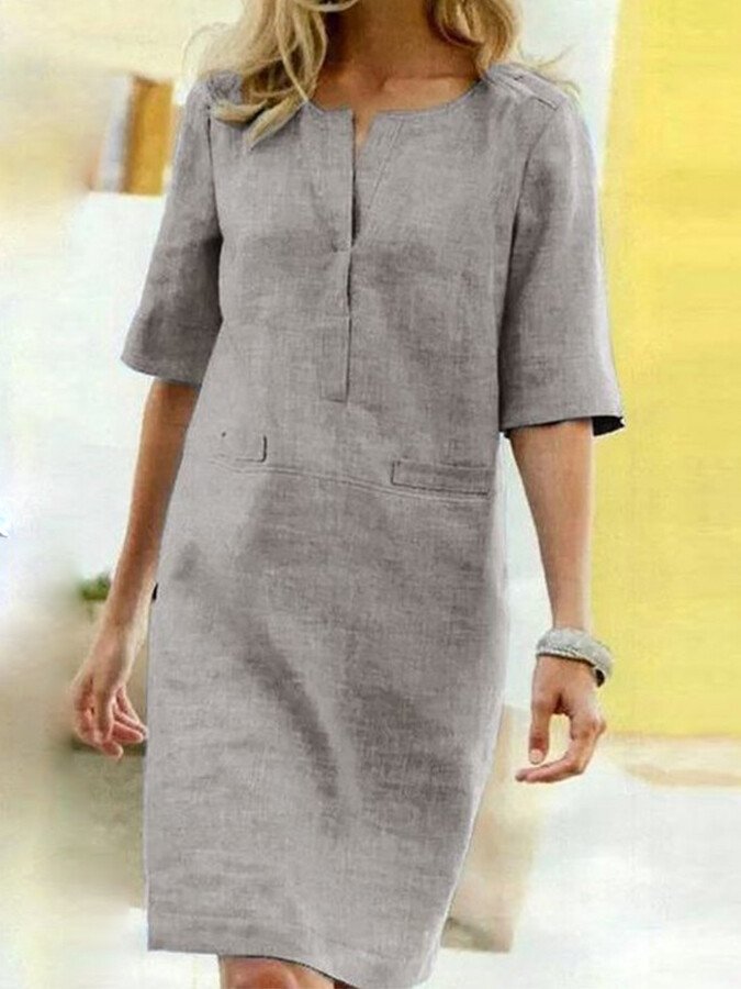 Chic Women's Cotton-Linen Short-Sleeved Dress