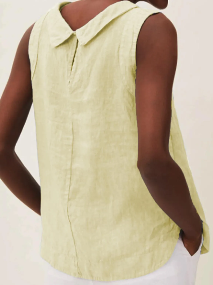 Lightweight Linen Short-Sleeve Blouse with Round Neck