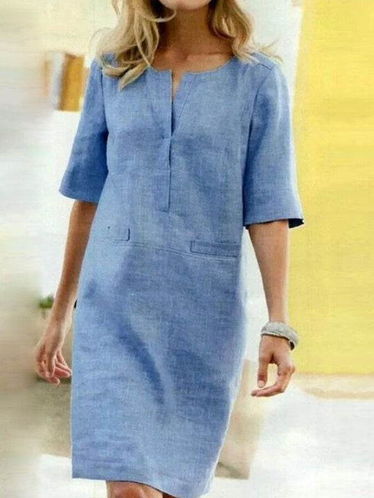 Chic Women's Cotton-Linen Short-Sleeved Dress