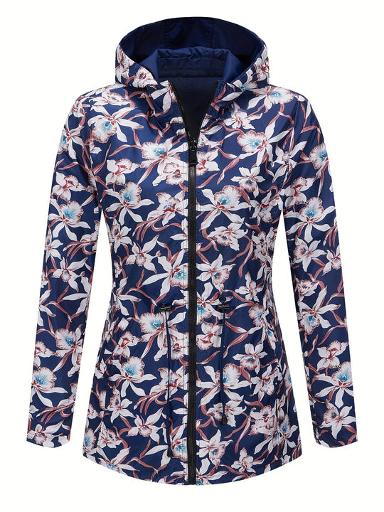 Evy - Floral Print Summer Jacket for Women with Hood and Zip