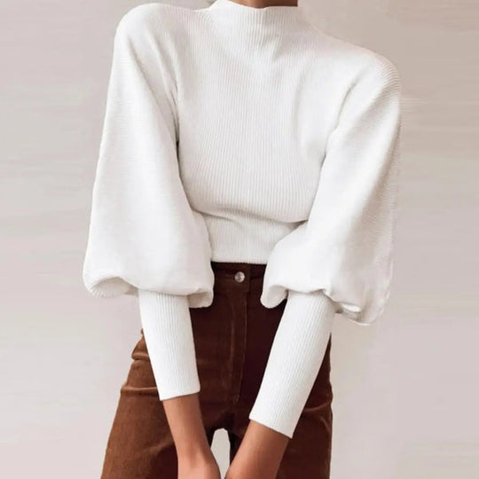 Elegant Comfortable Sweater with Lantern Sleeves