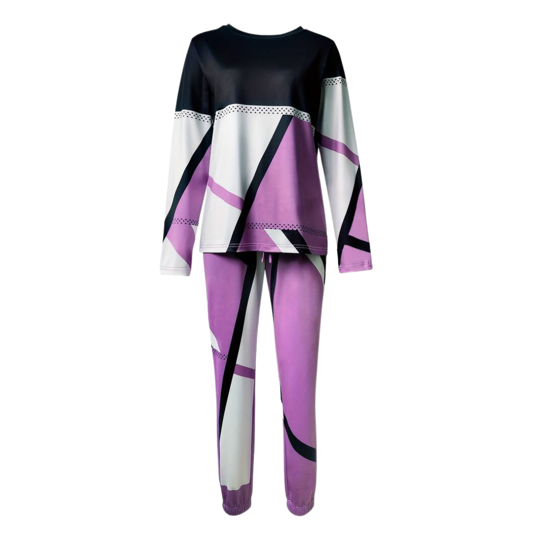 2-Piece Set: O-Neck Long Sleeve Pullover & Tie-Waist Long Pants