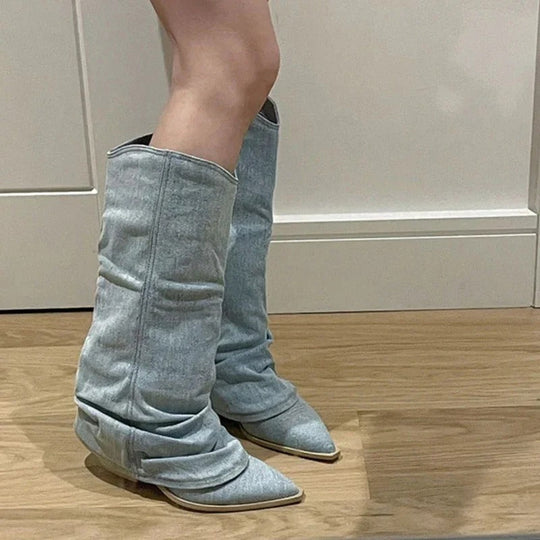 World Of Women - Knee-length denim cowboy boots