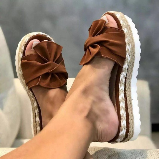 Mia Sandals - Woven Wedge Heel Summer Sandals with Bow Detail