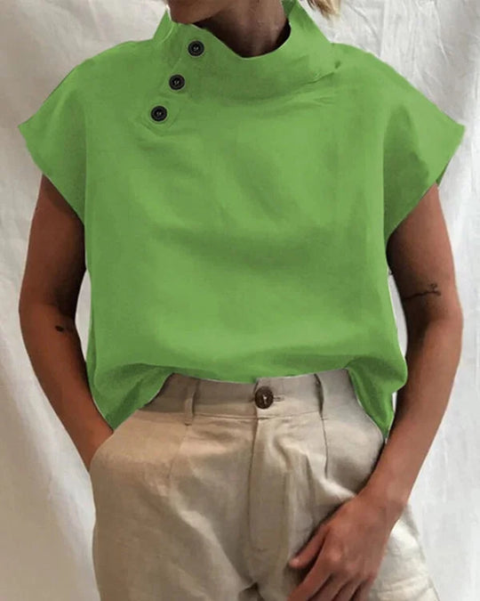 Women's Short Sleeve Shirts with High Collar