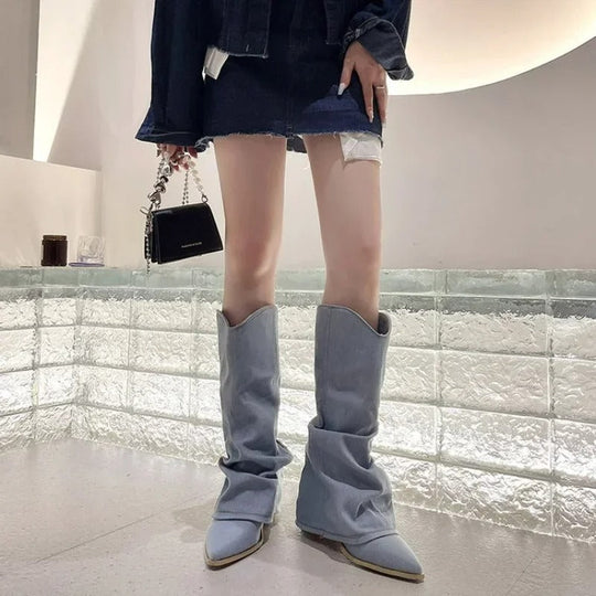 World Of Women - Knee-length denim cowboy boots