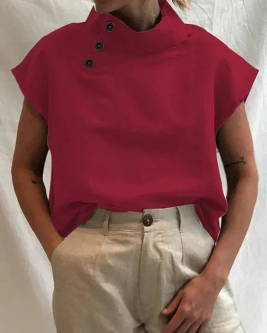 Women's Short Sleeve Shirts with High Collar