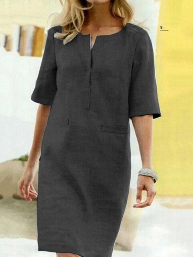 Chic Women's Cotton-Linen Short-Sleeved Dress