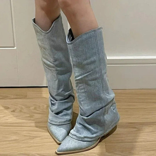 World Of Women - Knee-length denim cowboy boots