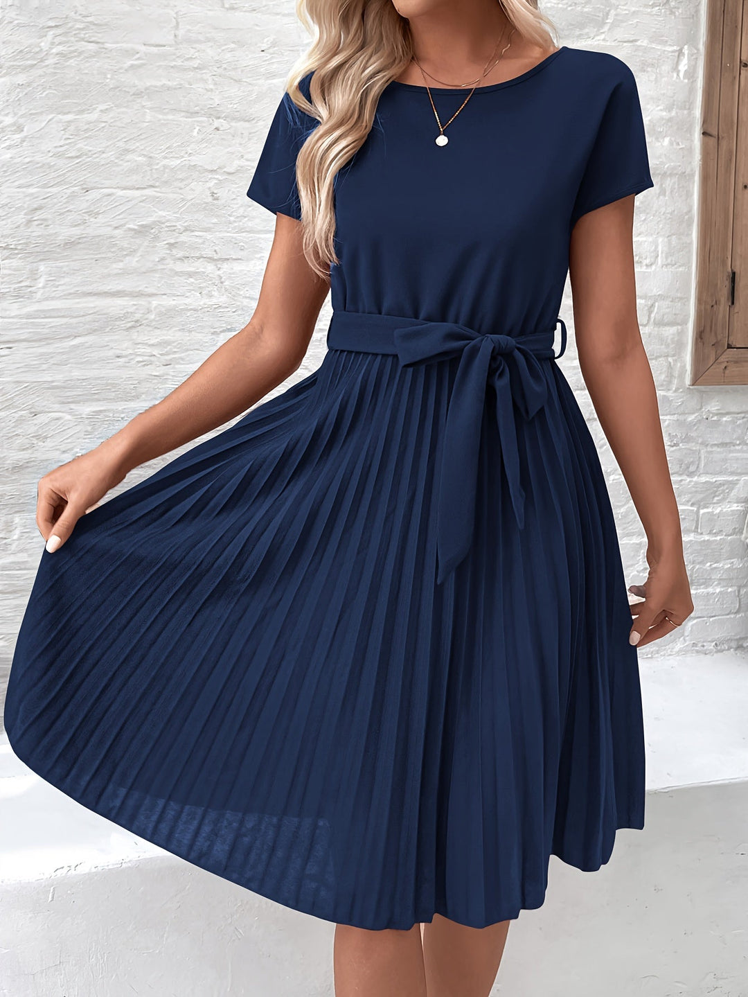 World Of Women - Round Neck Pleated Dress