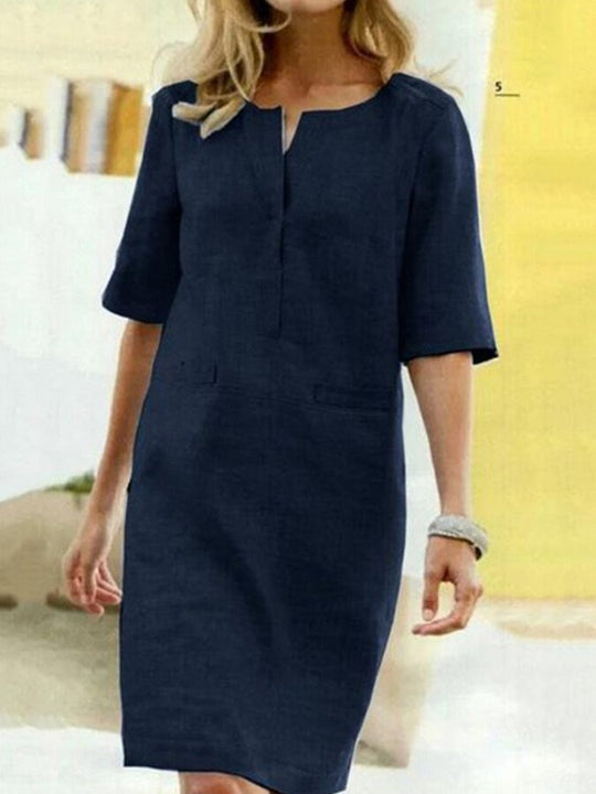 Chic Women's Cotton-Linen Short-Sleeved Dress