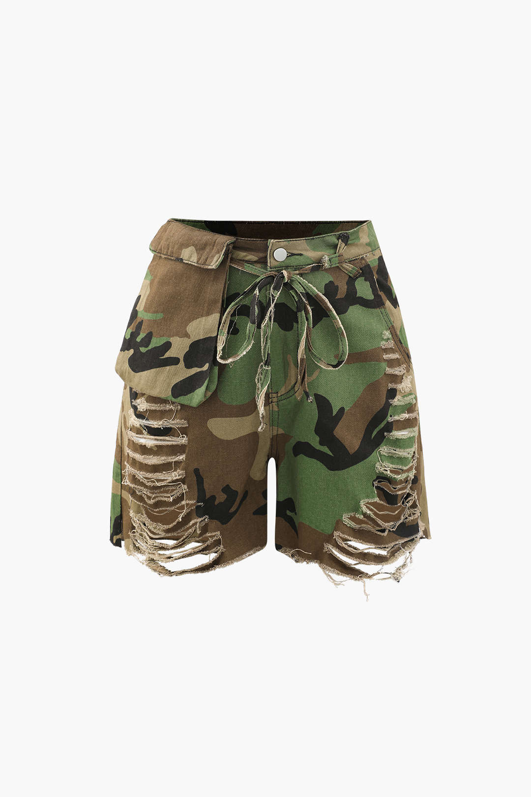 Lia Trousers - Camo Cargo Ripped Shorts