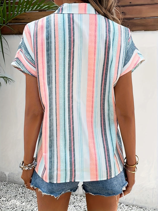 Striped Short-Sleeve Button-Down Shirt