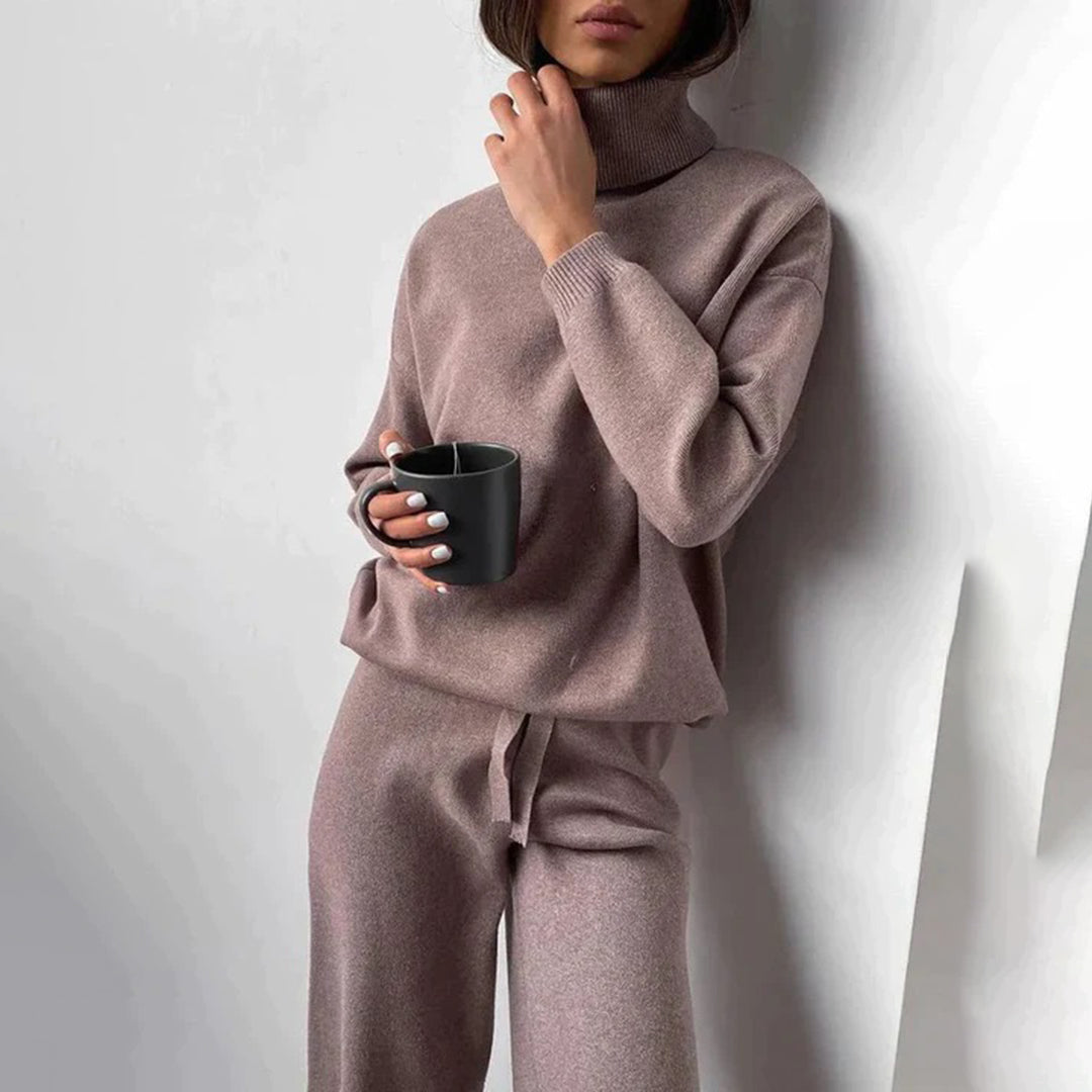 Cosy Brown Turtleneck and Pants Set for Women