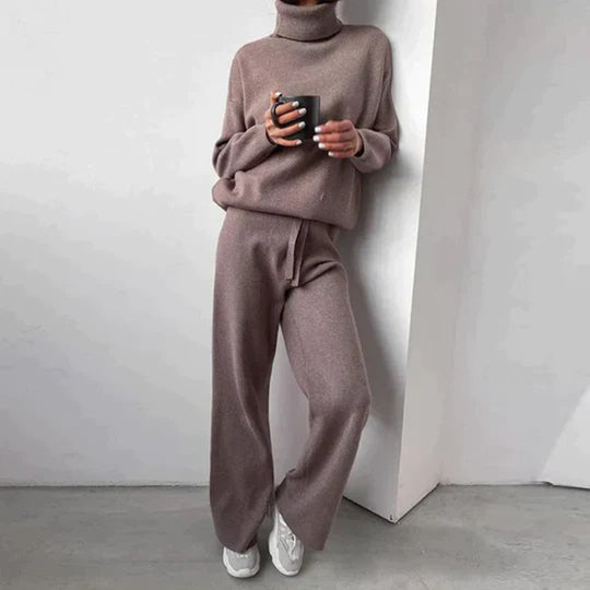 Cosy Brown Turtleneck and Pants Set for Women