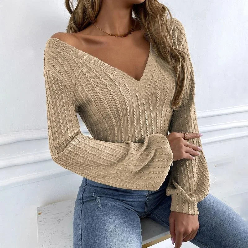 Khaki Slim Fit Twisted Knitted Sweater for Women