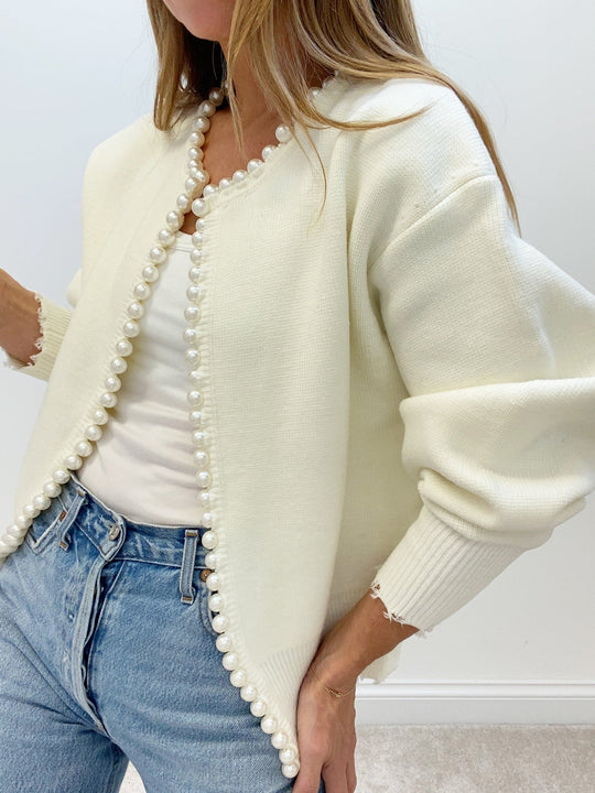 Marga Cardigan - Casual Ripped Cardigan with Pearls