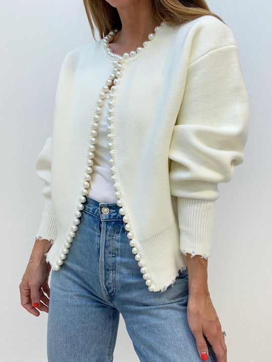 Marga Cardigan - Casual Ripped Cardigan with Pearls