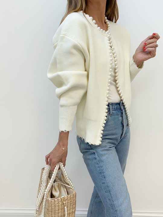 Marga Cardigan - Casual Ripped Cardigan with Pearls