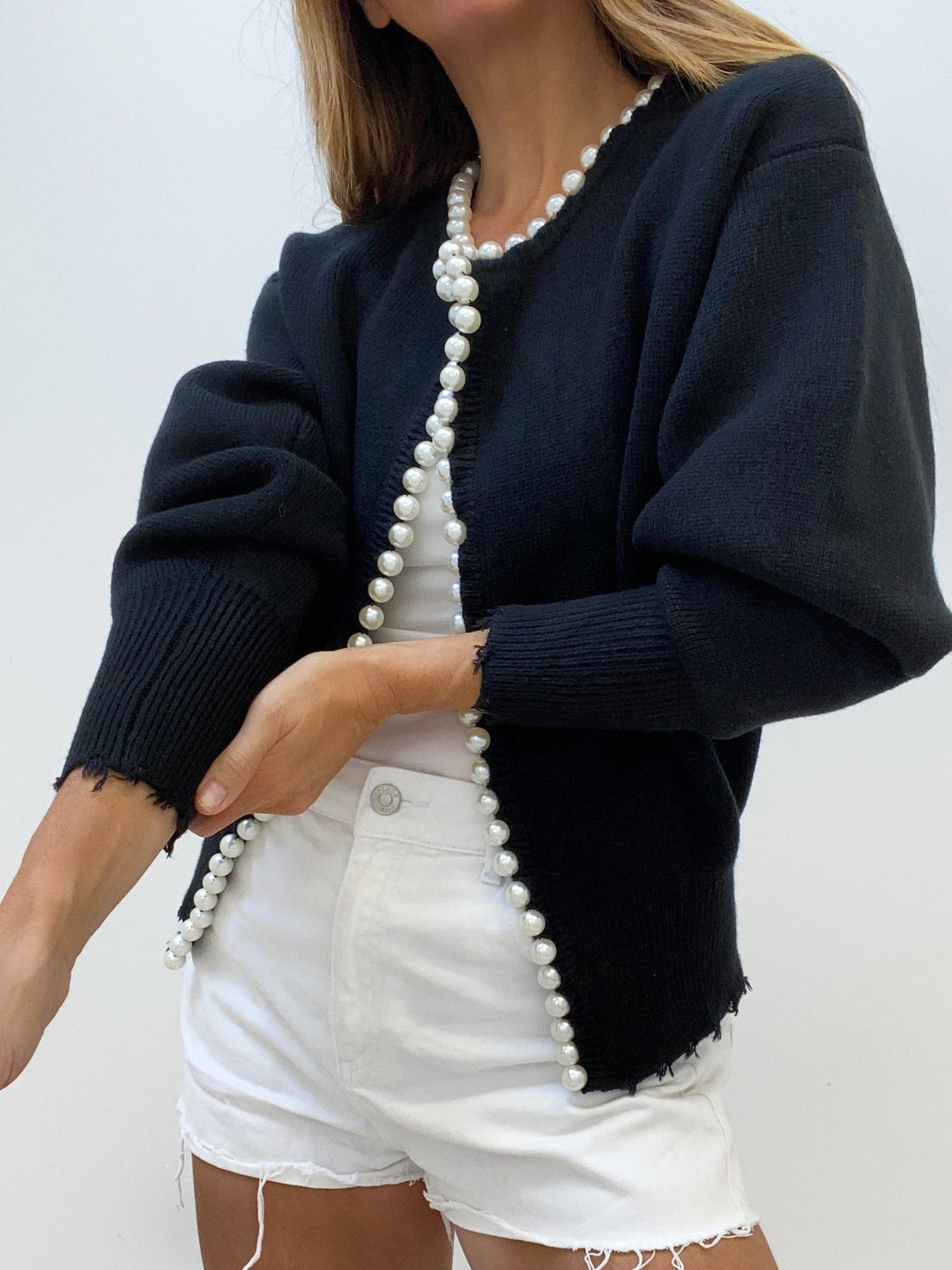 Marga Cardigan - Casual Ripped Cardigan with Pearls