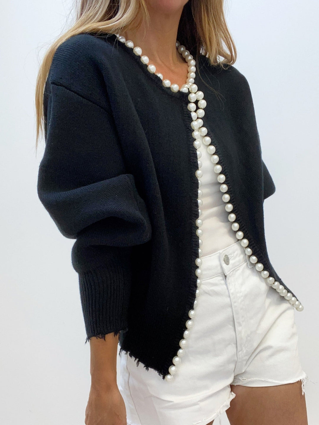 Marga Cardigan - Casual Ripped Cardigan with Pearls