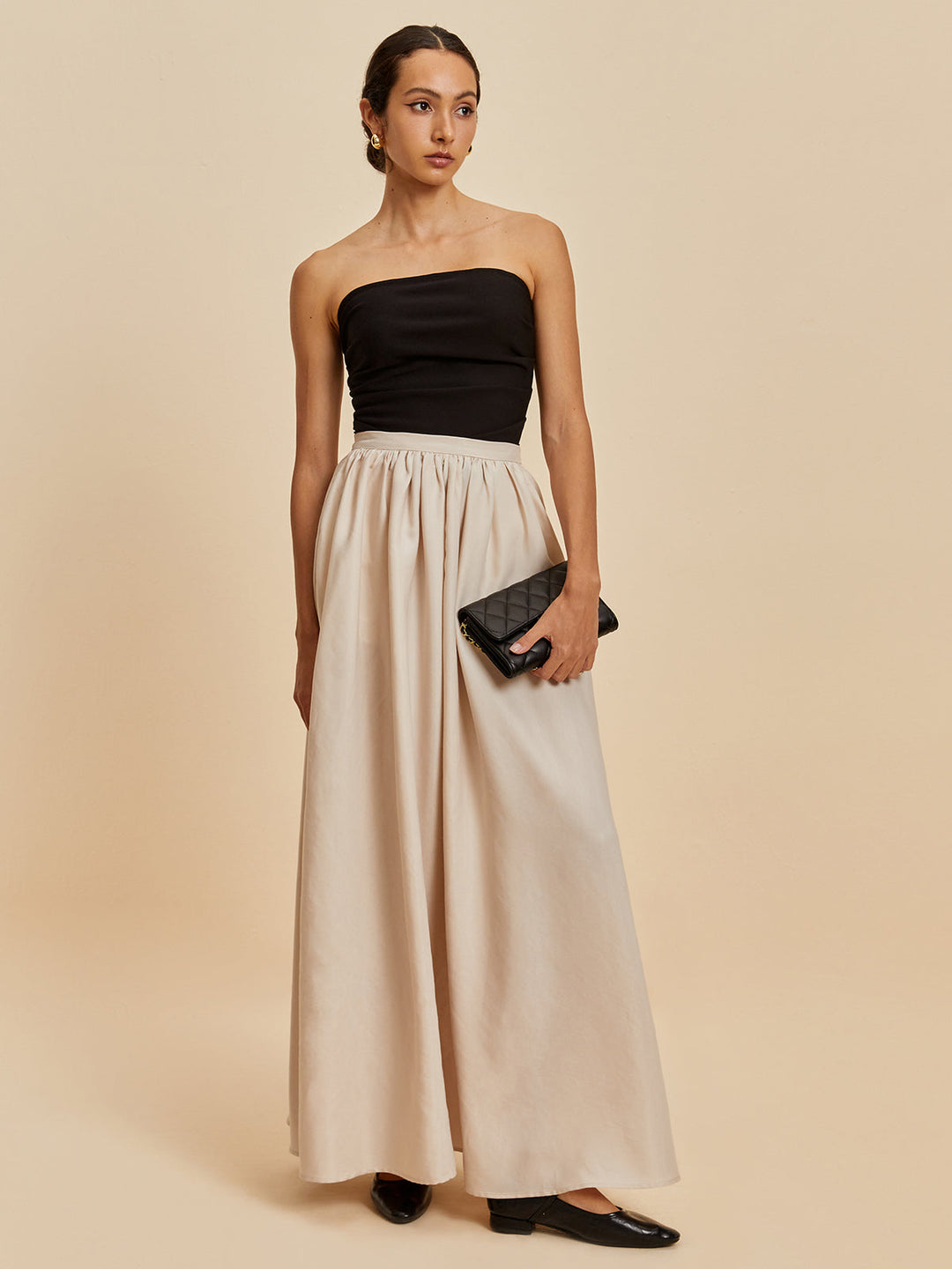 Feda | Women's Chic Layered Maxi Skirt | Beige