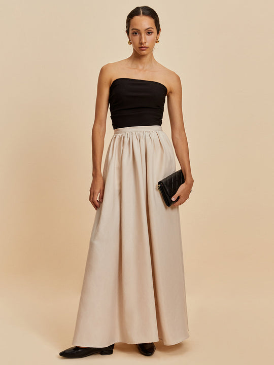 Feda | Women's Chic Layered Maxi Skirt | Beige