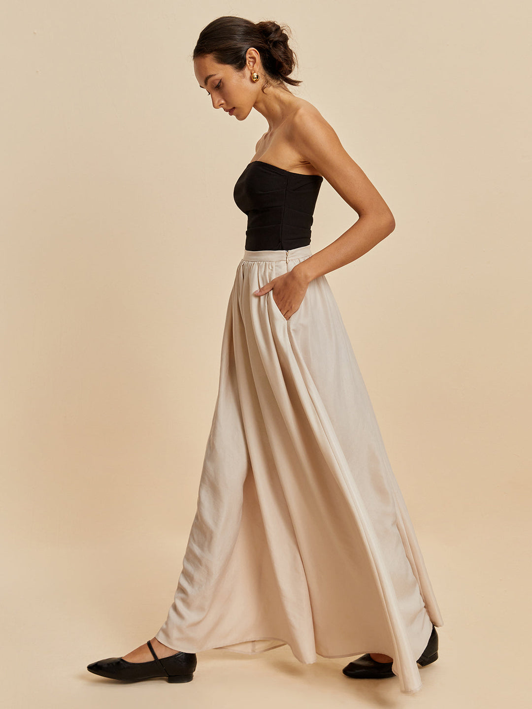 Feda | Women's Chic Layered Maxi Skirt | Beige