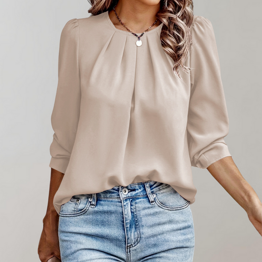 Mindy - Pleated Women's Blouse with Puff Sleeves