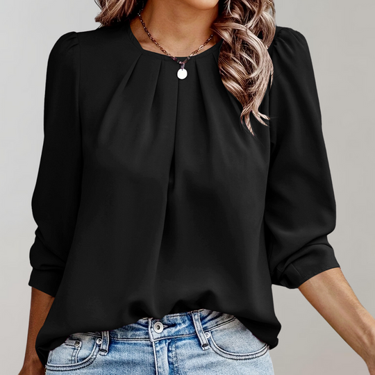 Mindy - Pleated Women's Blouse with Puff Sleeves