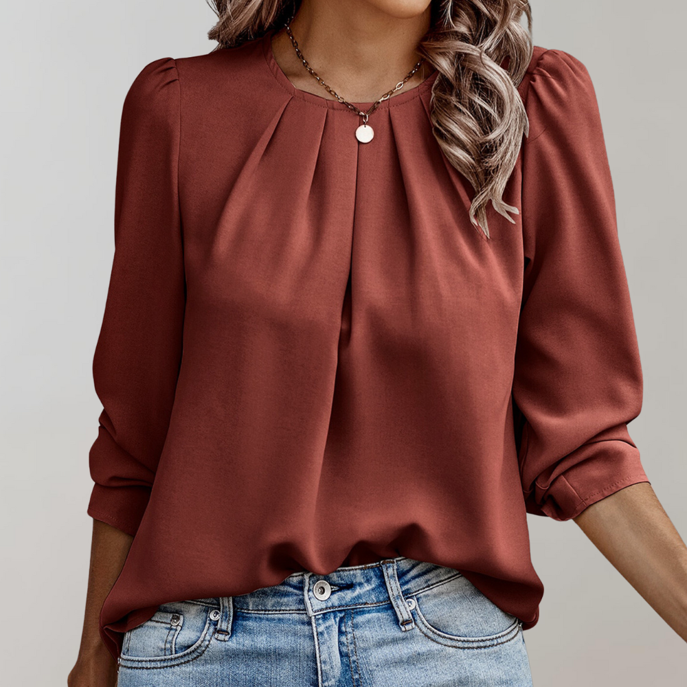 Mindy - Pleated Women's Blouse with Puff Sleeves