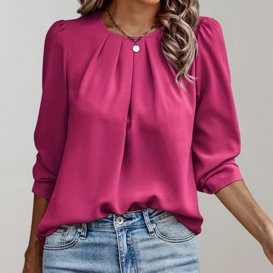 Mindy - Pleated Women's Blouse with Puff Sleeves