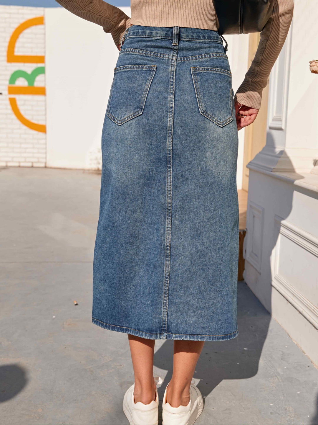 High Waist Long Denim Skirt