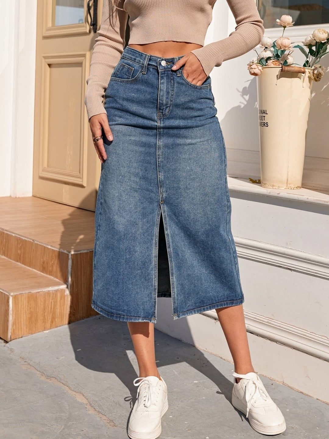 High Waist Long Denim Skirt