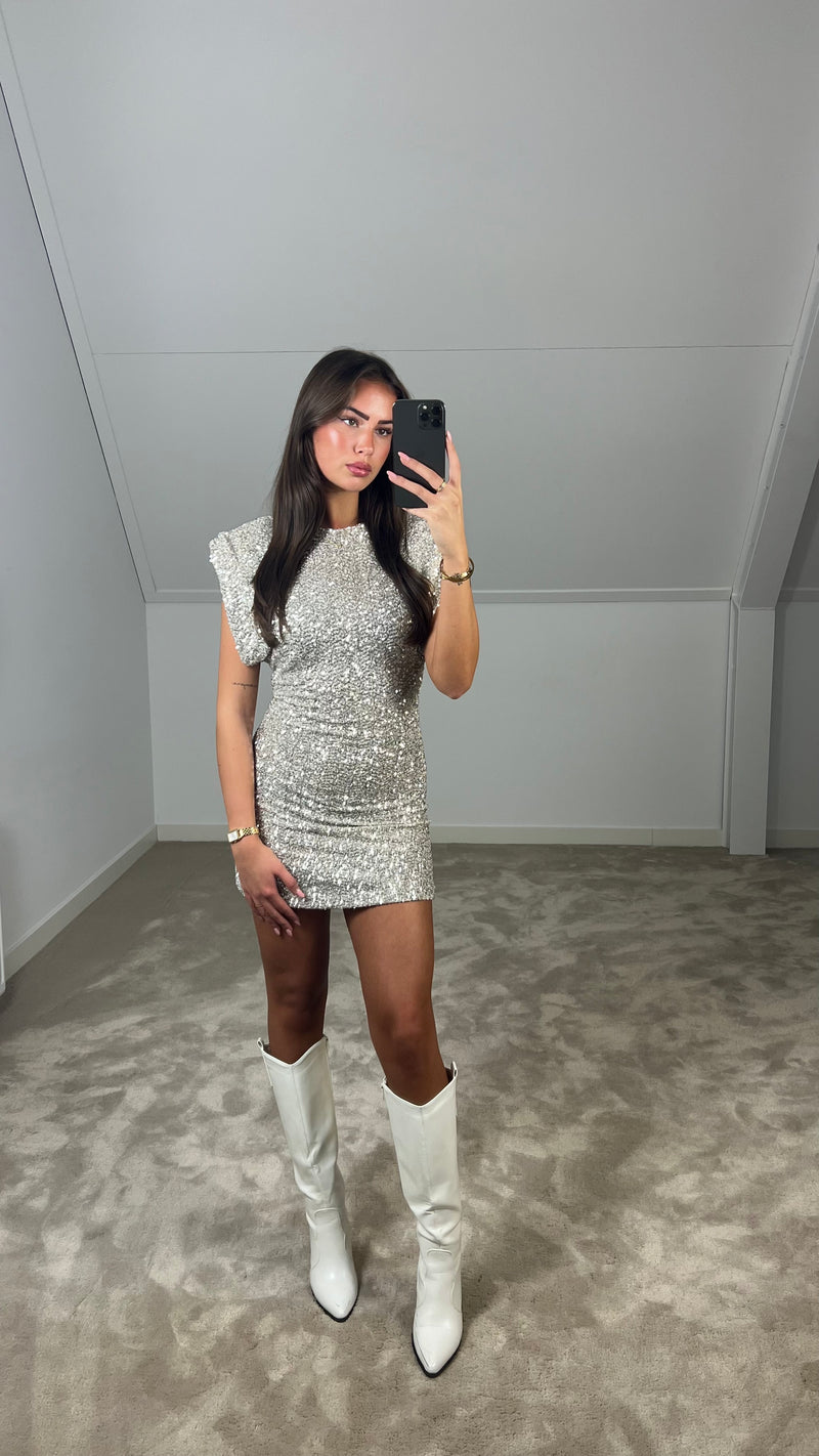 Marivelle | Sequin Mini Dress with Padded Shoulders