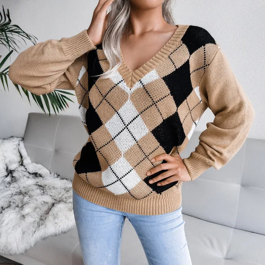 V-Neck Knitted Sweater for Women