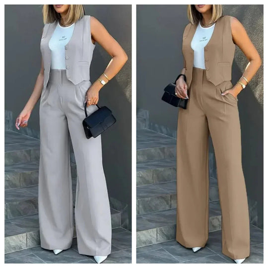 Jessica - Elegant 2-Piece Sleeveless Top and High Waist Pants Set