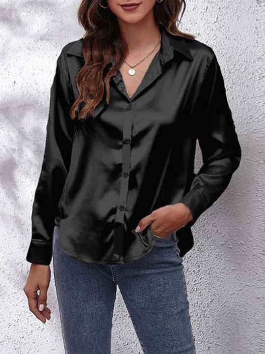 Joele - Women's Blouse with Loose Fit, Button Closure, and Sides Sleeves