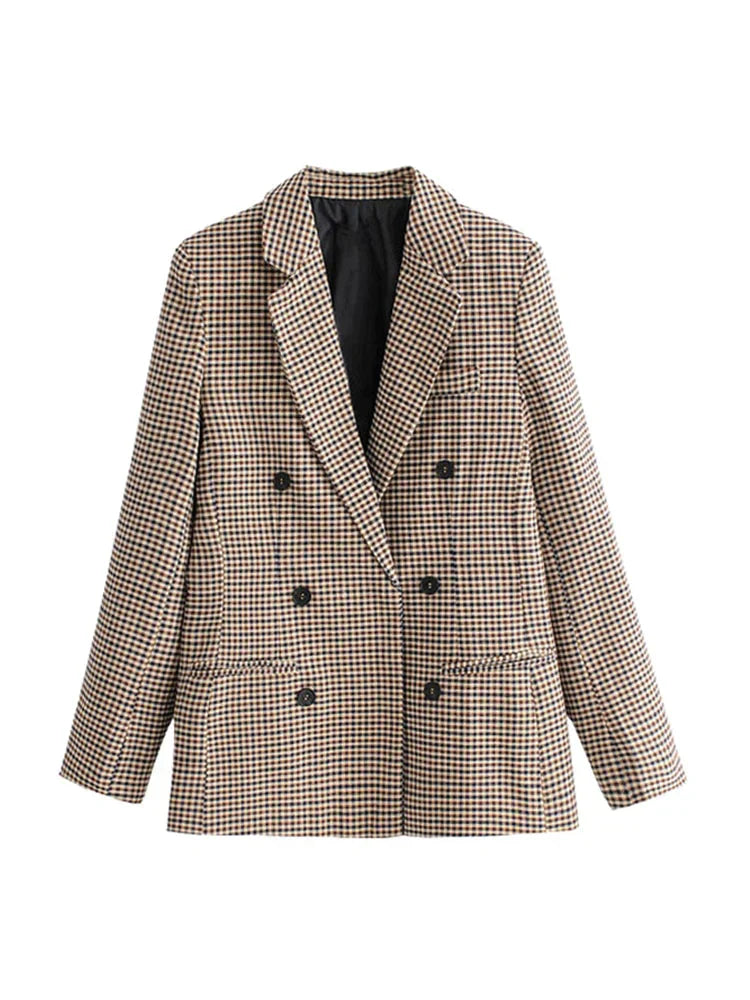 Women's Vintage-style Checked Blazer